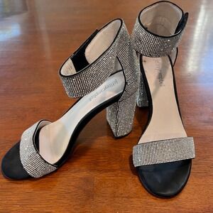 Jeffrey Campbell Lindsay JS Rhinestone Ankle‎ Strap Block Heel Party Sandals